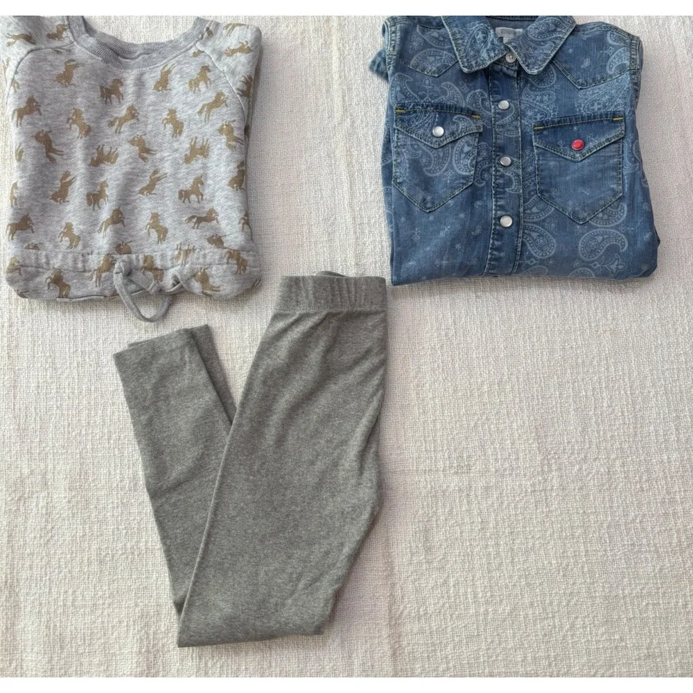 Gymboree Girls Size 6 Lot Unicorn Dress Paisley Denim Shirt Dress Leggings 3pc